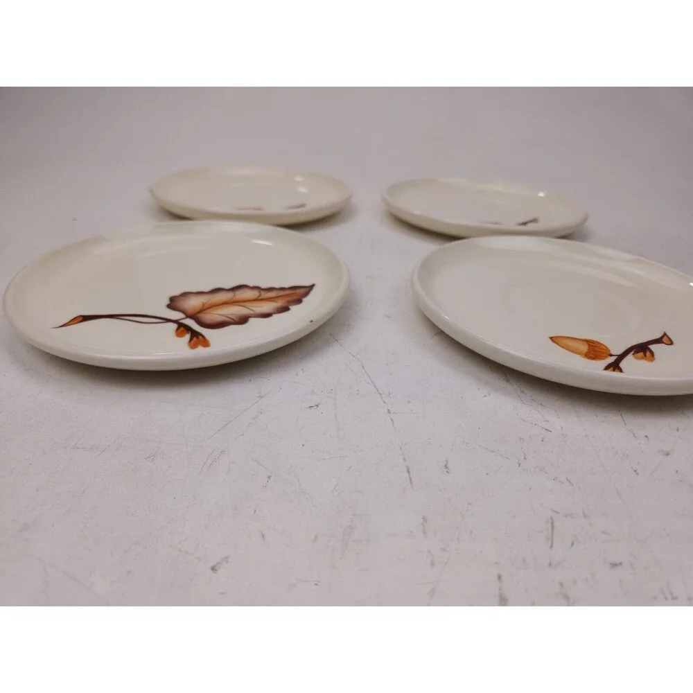 4 Vtg MCM Jaska California pottery Acorn Dessert Plate 6 1/4